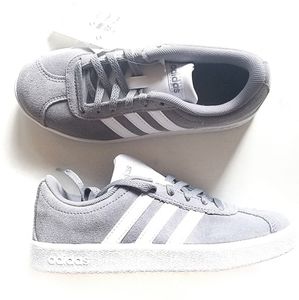 Adidas VL Court Kids Sneakers Size 1 Unisex Grey Suede Tennis Shoes